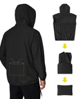 Mens Hooded Packable Rain Jacket Waterproof Breathable Windbreaker For Travel Golf And Hiking Ultralight Rain Gear Black Large Size packed view
