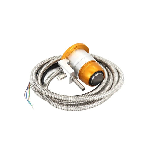 Kickass Precision CNC Automatic Tool Sensor And Gauge For Z Axis Tool Press With 0.001 Mm Dead On Accuracy Waterproof Four Wire Setup for routers showing the sensor head and braided cable.