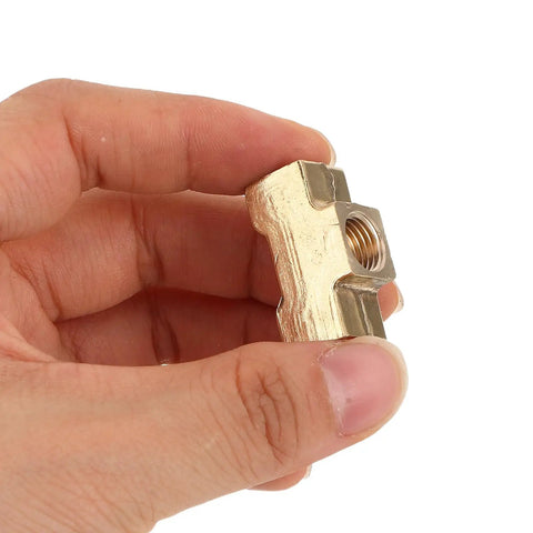 Brass Pneumatic Tee Fittings Block Shape Set 4 Pieces Pro Grade With Precision Threads Copper Connectors in hand