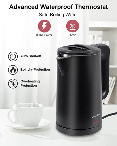 Compact 0.8L Electric Kettle Stainless Steel 800W Fast Boil Auto Shut Off Portable Water Boiler for Small Kitchen