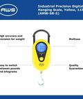 Beefy Hanging Scale With 11 Pound Capacity, LCD Digital Weigh Scale In Bright Yellow, Portable With Retractable Handle And Hook