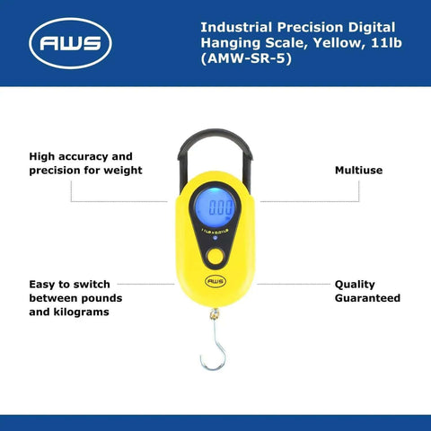 Beefy Hanging Scale With 11 Pound Capacity, LCD Digital Weigh Scale In Bright Yellow, Portable With Retractable Handle And Hook