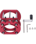 Heavy Duty Router Lift Table With Four Jaw Clamping Aluminum Base And Height Adjustments Up To Fifty One Millimeters components in red and gray.