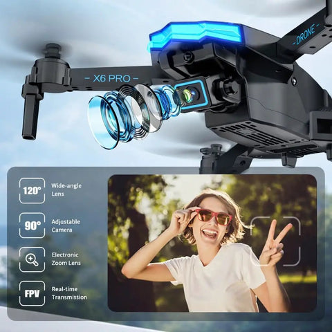 Close-up of 1080P Camera Mini Drone With Brushless Motors For Beginners Long Flight Time One Key Start showing lens details and FPV.