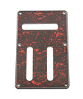Durable PVC Electric Guitar Rear Panel Cover Plate with red marbled design, featuring pre-drilled screw holes and protective backplate.