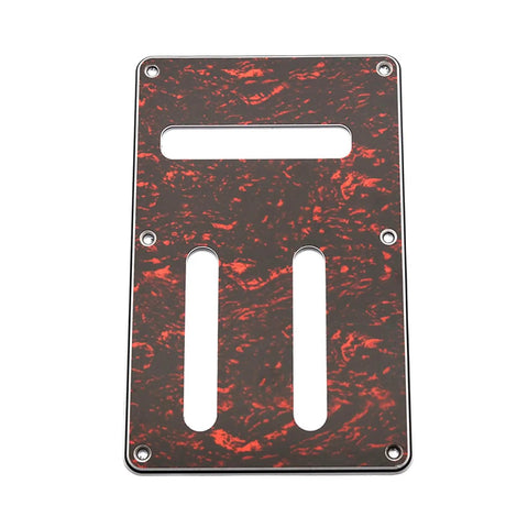Durable PVC Electric Guitar Rear Panel Cover Plate with red marbled design, featuring pre-drilled screw holes and protective backplate.