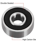 Deep groove ball bearing, front view, double-sealed 6x17x6 mm, high carbon steel