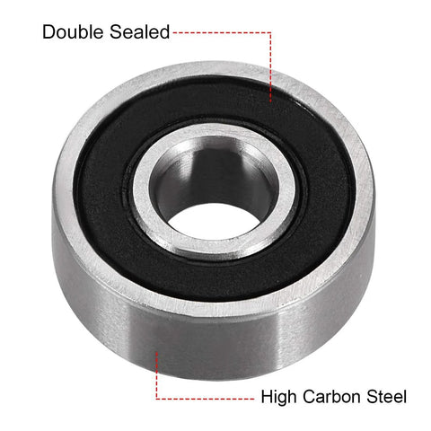 Deep groove ball bearing, front view, double-sealed 6x17x6 mm, high carbon steel