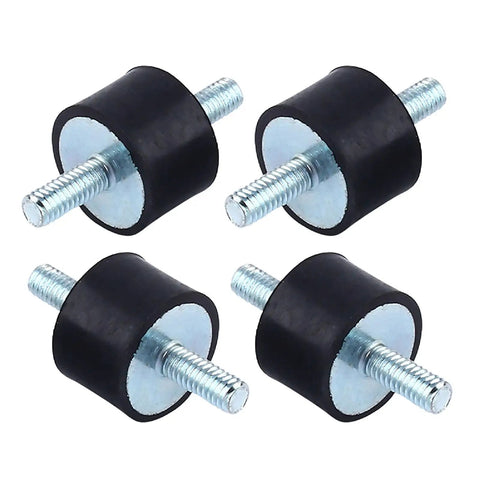 Heavy Duty M4 Rubber Anti Vibration Mounts, black rubber isolators with threaded metal studs for air compressor use.