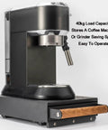 Heavy Duty Stainless Steel Espresso Knock Box With Shock Absorbing Removable Knock Bar And Spill Resistant Grounds Waste Dispenser for easy operation.
