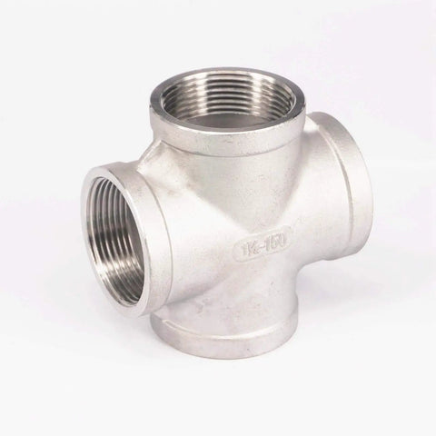 1-1/2 Inch BSP Female Cross 304 Stainless Steel 4 Way Pipe Fitting For Water Oil Air Systems, Heavy Duty Connector