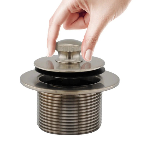 Hand operating One And Three Quarter Inch Threaded Tub And Shower Drain Kit With Push N Lock Drain Assembly Brushed Nickel Finish