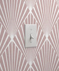 Pink geometric vinyl wallcovering with white stripe pattern and light switch, Kick Your Space Into Overdrive With Fresh Geometric Stripes Leather Texture Vinyl Wallcovering Built Tough For Busy Workspaces And Custom Home Makeovers That Stay Straight Up Solid And Fully Ready To Paste.