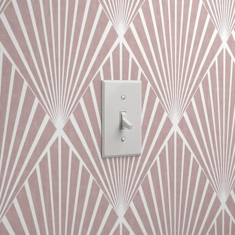 Pink geometric vinyl wallcovering with white stripe pattern and light switch, Kick Your Space Into Overdrive With Fresh Geometric Stripes Leather Texture Vinyl Wallcovering Built Tough For Busy Workspaces And Custom Home Makeovers That Stay Straight Up Solid And Fully Ready To Paste.