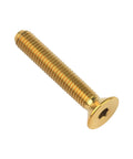 Premium Gr5 Titanium Countersunk Flat Head Bolts M5 X 30Mm Sweet Gold Finish Hex Allen Drive, side view showing threading.