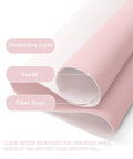 Cross-section of Pink Non Slip Leather Desk Pad With Waterproof Top For Laptop And Keyboard Large 23.6 By 13.7 Inches showing layers.