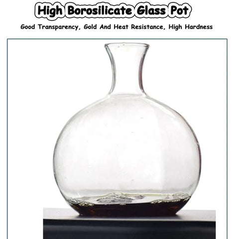 Smooth Sip Ice Drip Coffee Maker Featuring Solid Pine Wood Glass Tower Delivers 5 To 8 Cups, showing clear borosilicate glass pot.