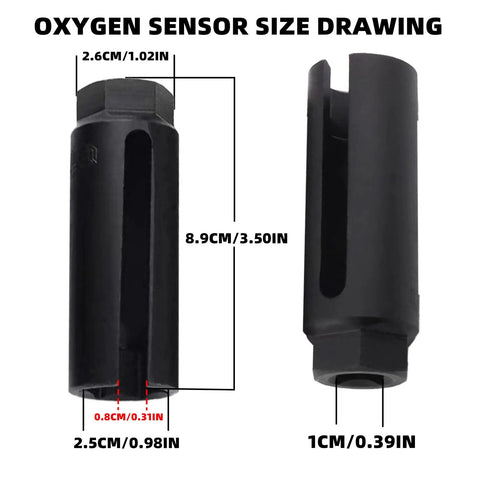 Seven Eighths Inch Offset Oxygen Sensor Socket With Side Wire Cutout 6 Point Slotted 22mm Chrome Vanadium Steel Black Finish