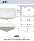 Undermount White Rectangular Ceramic Bathroom Sink With Overflow, Durable Glazed Finish, 20.625 by 14.75 by 8.125 Inches