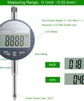 Front view of HDLNKAK digital brake disc gauge with 1 inch range, LCD display, 360-degree stem