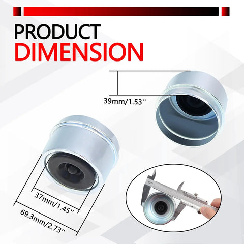 2.72 Inch Trailer Hub Dust Cap 4 Pack Replacement For 7000 To 8000 Pound EZ Lube Camper Axle shown with dimensions