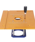 Heavy Duty Aluminum Router Lift Base With Precision Inverted Adjustment For Wood Milling And Diy Projects, top view with height adjustment.