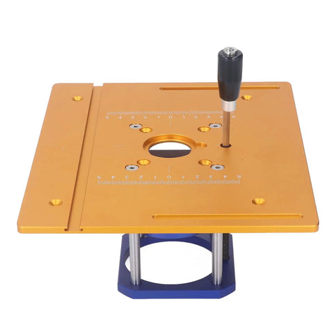 Heavy Duty Aluminum Router Lift Base With Precision Inverted Adjustment For Wood Milling And Diy Projects, top view with height adjustment.