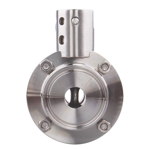 Sanitary butterfly valve with pull handle, 3/4 inch, stainless steel 304, tri-clamp Clover connection, front view