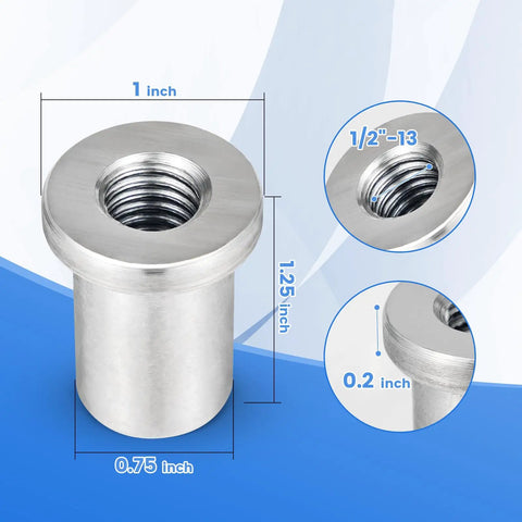 Heavy Duty 20 Pack Weld On Nuts 1 2 13 Thread Stepped Female Extension Sleeve Made From Low Carbon Steel showing dimensions and design.