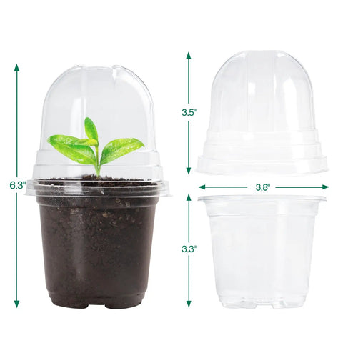 Clear 4 Inch Nursery Pots With Humidity Dome 30 Pack Reinforced Plastic Seedling Planters With Drainage Holes For Seed Starting Root Cuttings And Veggie Propagation