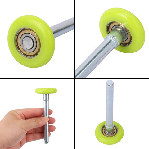 Top Shelf 15 Pack 1.8 Inch Green Nylon Garage Door Rollers Featuring Quiet 6200ZZ Precision Ball Bearings close-up of roller wheel with green nylon.