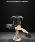 Close-up of aluminum alloy Router Clamping Kit with T Track Hold Down Clamps for Engraving Machines on perforated grid tables.