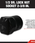 One Half Inch Drive Hex Lock Nut Socket For Wheel Bearing Locknuts Two And Three Eighths Inch Fits Auto Repair Pros And DIYers Heavy Duty Wheel Hub Lock Nut Tool With Secure Grip.