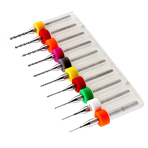 Carbide Micro Drill Bit Set For PCBs 10 Piece Short Length Drill Kit Size Range 0.3mm To 1.2mm in rainbow holders