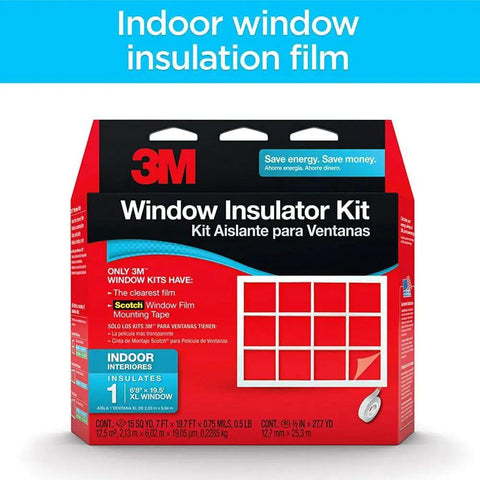 Indoor Window Insulation Kit For One Window 6 Ft 8 In By 19.5 Ft No Sweat Install with heat shrink film and tape packaging