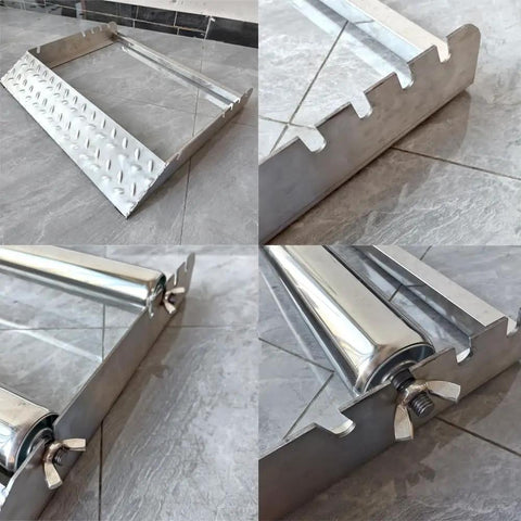 Rugged Stainless Steel Cable Roller Stand With 304 Wheel System 3 Position Height Adjustment And Smooth Glide details closeup