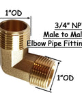 Brass 90-degree elbow pipe fitting, 3/4" NPT male x 3/4" NPT male for water/oil/gas