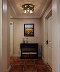 Industrial 3 Light Rustic Semi Flush Mount Ceiling Light With Metal Cage Seed Glass Shade Black Farmhouse Chandelier in hallway