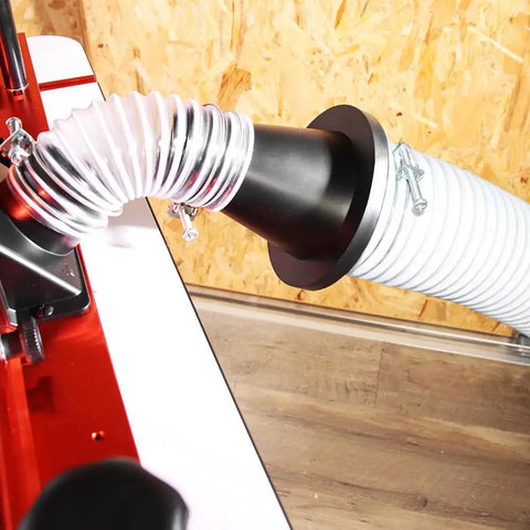Killer Quality Two And One Half Inch Dust Collection Steel Ports Two Pack With Secure Hose Clamps and Fast Connect Hoses For Magnetic Adapters, showcasing duct connection.
