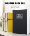 Hidden Diversion Book Safe With Key Lock Extra Large Black 10.5 Inch By 7.8 Inch By 2.6 Inch, disguised as a dictionary on shelf