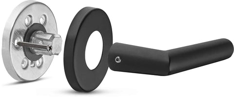 Privacy Lever Door Handle Set With Smooth Round Design, Heavy Duty Locking Lever, Iron Black Finish, Disassembled View