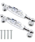 Two Pack 3.78 Inch Glass Dresser Drawer Handles With Clear Crystal Look Pull Knobs In Chrome Metal Finish, 96mm Center To Center