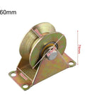 Rock Solid V Groove Wheel With Dual Ball Bearings Smooth Rolling Sliding Gate Caster For Steel Cable And Wire Rope 50 Millimeter Guide Pulley shown from the side with measurements.