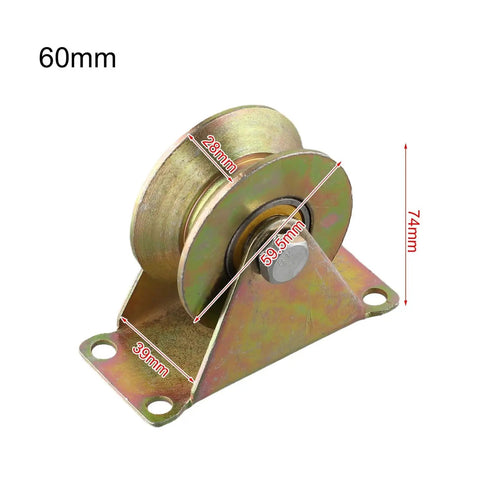 Rock Solid V Groove Wheel With Dual Ball Bearings Smooth Rolling Sliding Gate Caster For Steel Cable And Wire Rope 50 Millimeter Guide Pulley shown from the side with measurements.
