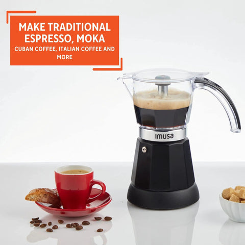 6 Cup Or 3 Cup Electric Espresso Maker Black Coffee Machine For Cuban Coffee Moka And Espresso Drinks With Durable Cast Aluminum Base And Easy To Use Controls For Cozy Home Barista Sessions