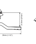Diagram of Badass Black Quarter Turn Cam Lock Latch dimensions, measuring 38mm x 21.5mm for equipment cabinets.