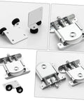 Sliding Glass Door Roller Pulleys Set for Wardrobe and Cabinet Tracks in silver steel, heavy duty, easy installation.