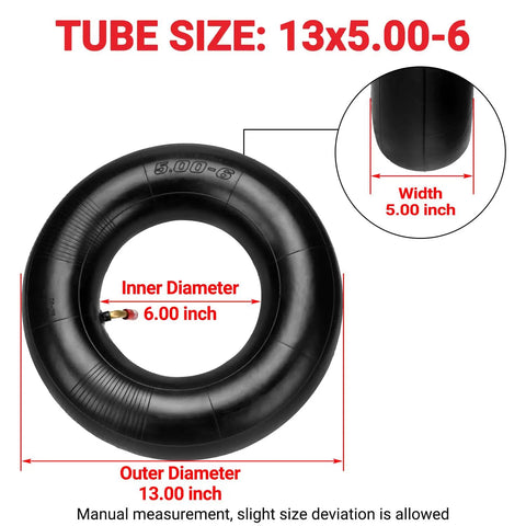 13x5.00-6 Inner Tube Replacement For Razor Dirt Quad And Small Go Karts Lawn Mowers Yard Tractors And ATVs, size details