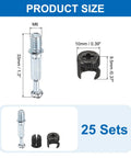 Badass 25 Piece Furniture Connector Kit With Slick Cam Lock Plugs And Heavy Duty Dowel Pins For Rock Solid Cabinet Assembly and Straight Forward DIY Woodwork Projects, showing size dimensions of cam lock and dowel.