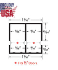 Diagram of dimensions for Half Inch Panel Sliding Door Track Set with brown plastic upper and lower rails, USA made.